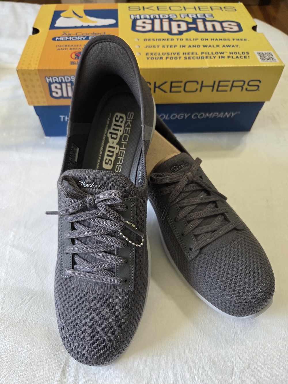 Skechers Gray Knit Lace-Up Slip-Ins Sneakers Air-Cooled Memory Foam